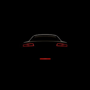 Minimalist Rear View of a Car Silhouette with Glowing Red Taillights Against a Black Background HD phone wallpaper