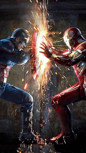 Captain America and Iron Man Clash with Shield and Repulsor Sparks, Captain America vs Ironman Civil War. Captain america HD phone wallpaper