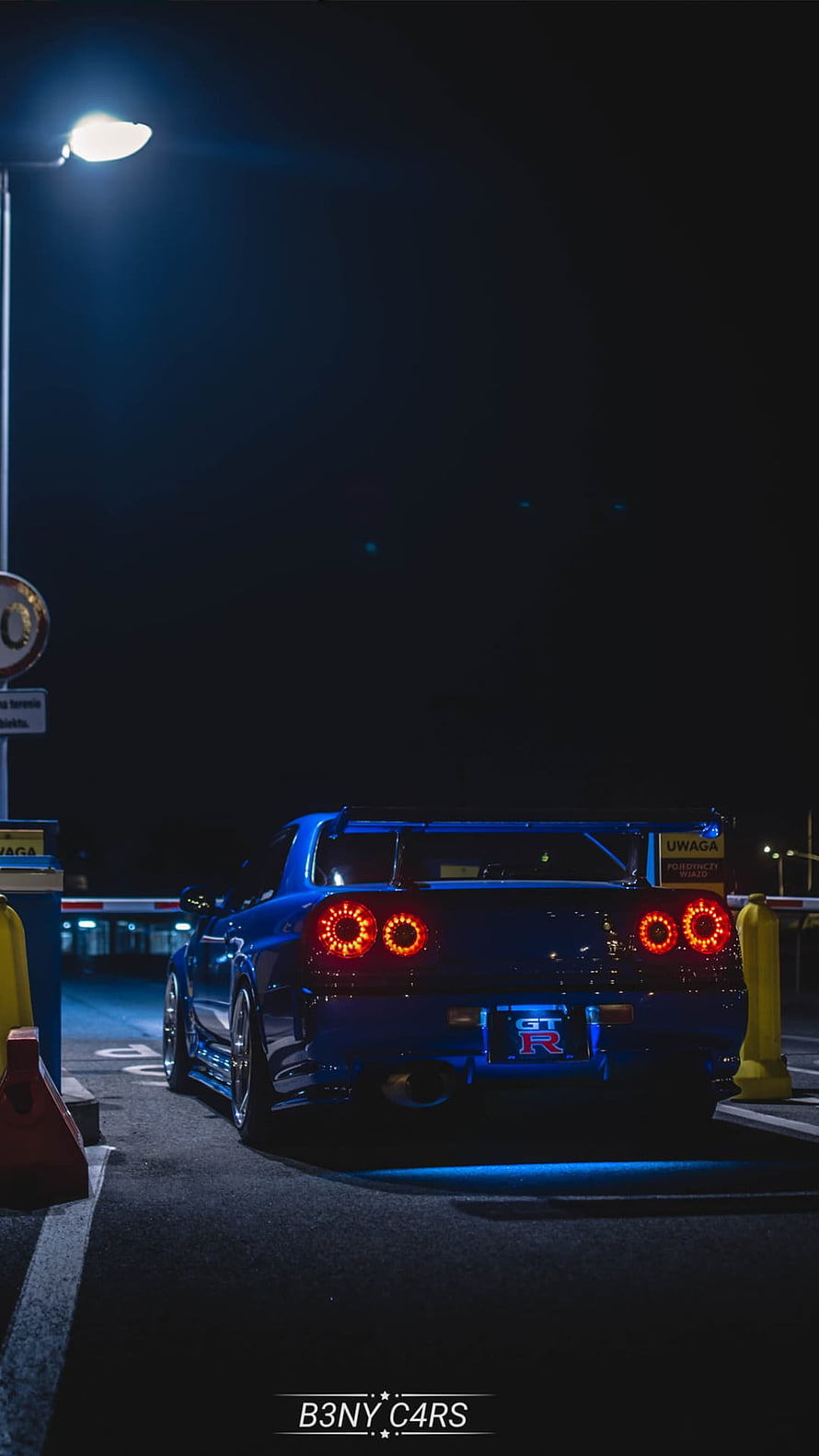 Blue Nissan GT-R R35 Rear View at Night with LED Taillights and Street Lighting HD phone wallpaper