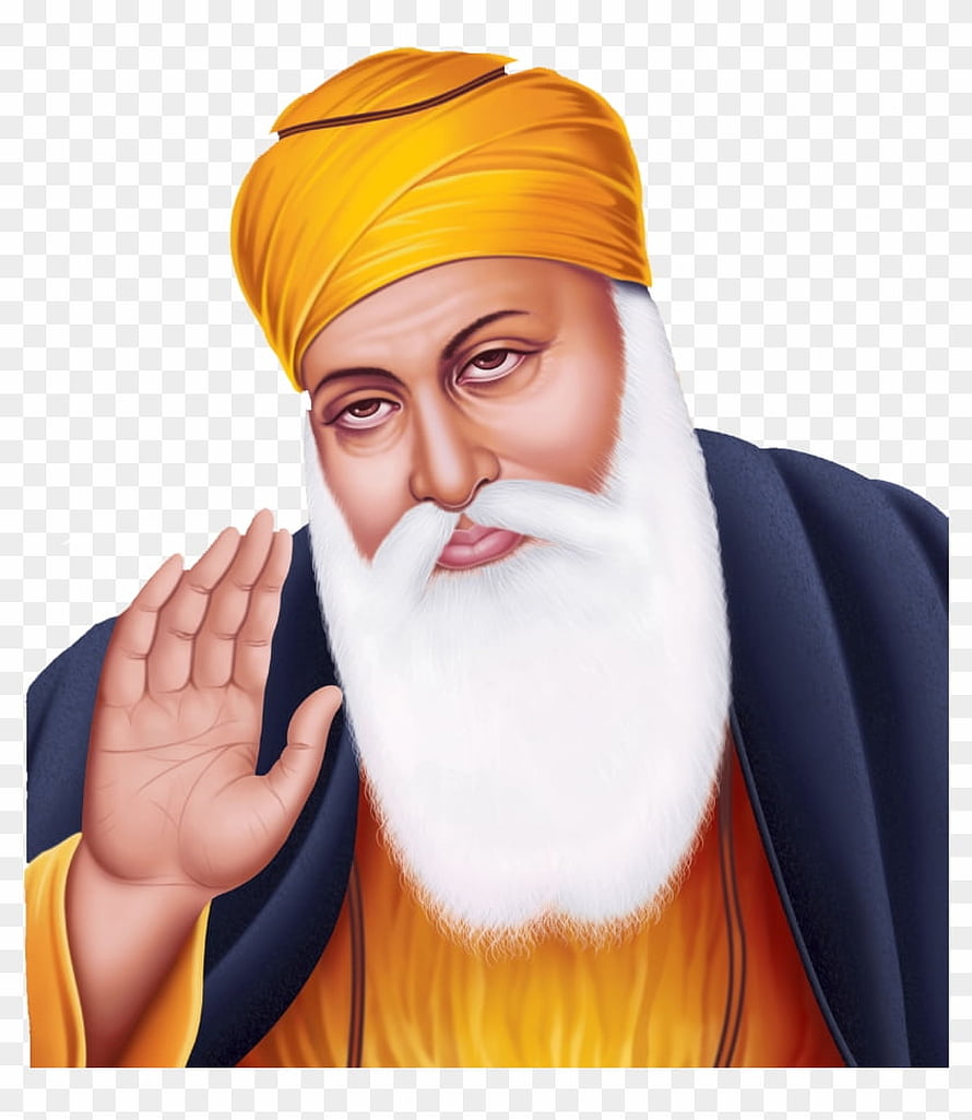 Portrait of Guru Nanak Dev Ji Wearing Yellow Turban and White Beard HD phone wallpaper