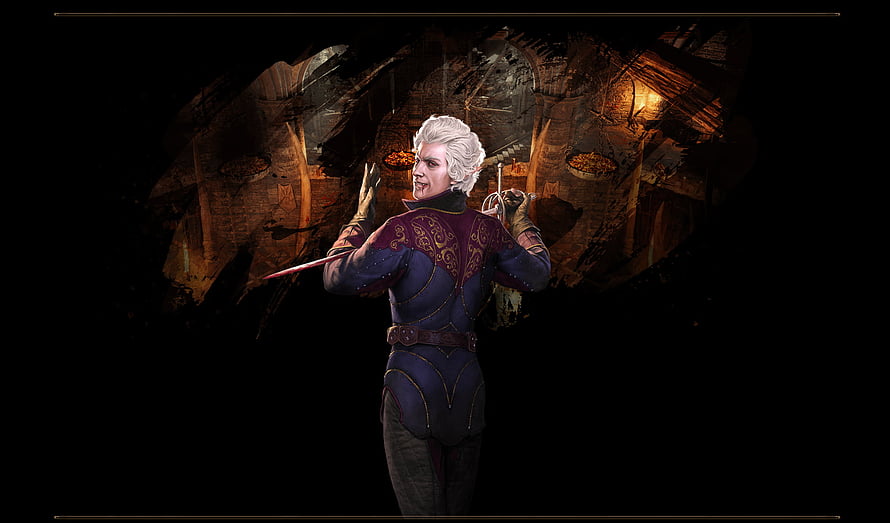 Astarion character art from Baldur's Gate 3 in ornate dark fantasy attire HD wallpaper