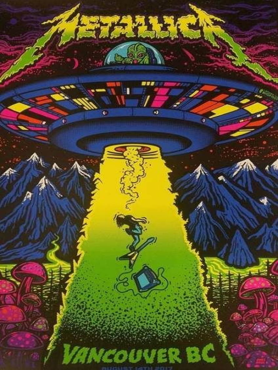 Metallica Vancouver BC 2017 Psychedelic Concert Poster with UFO and Snowboarder HD phone wallpaper