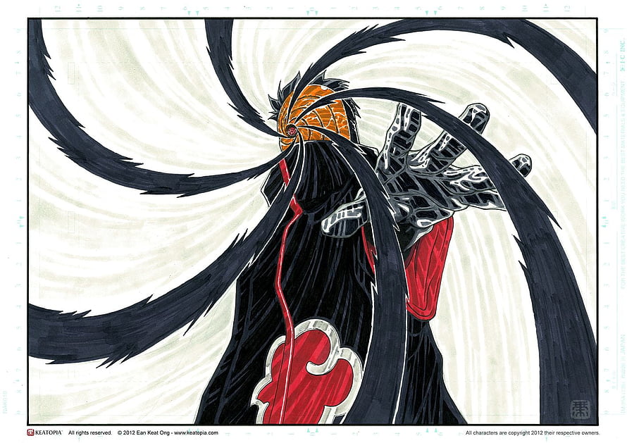 Kakashi Hatake Kamui Dimensional Shift in Black Cloak with Red Clouds HD wallpaper