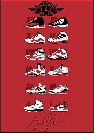 Air Jordan 1 to 12 Retro Sneaker Collection Poster with Signature HD phone wallpaper