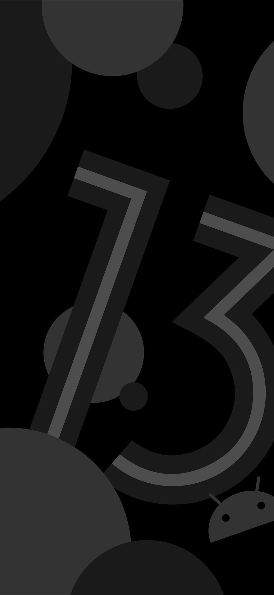 Android 13 Minimalist Dark Wallpaper with Geometric Circles and Robot Icon HD phone wallpaper
