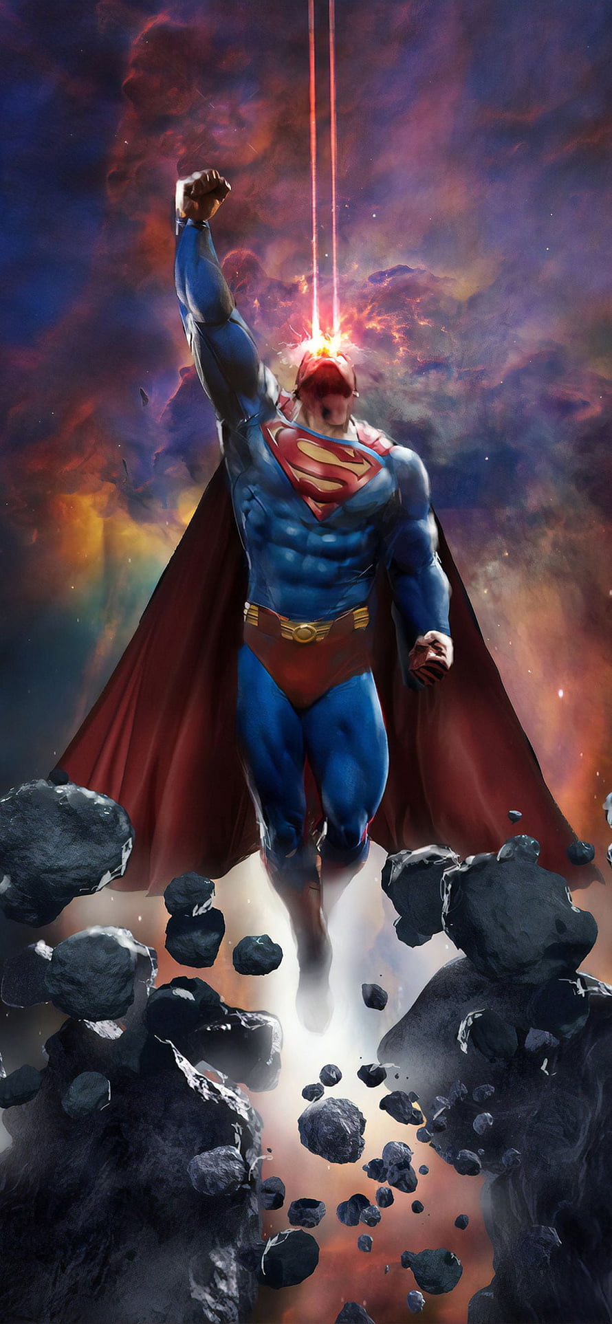 Superman Flying Through Space With Heat Vision Beams And Floating Asteroids, Artwork New Superman Background – Cool, Superman Abstract HD phone wallpaper