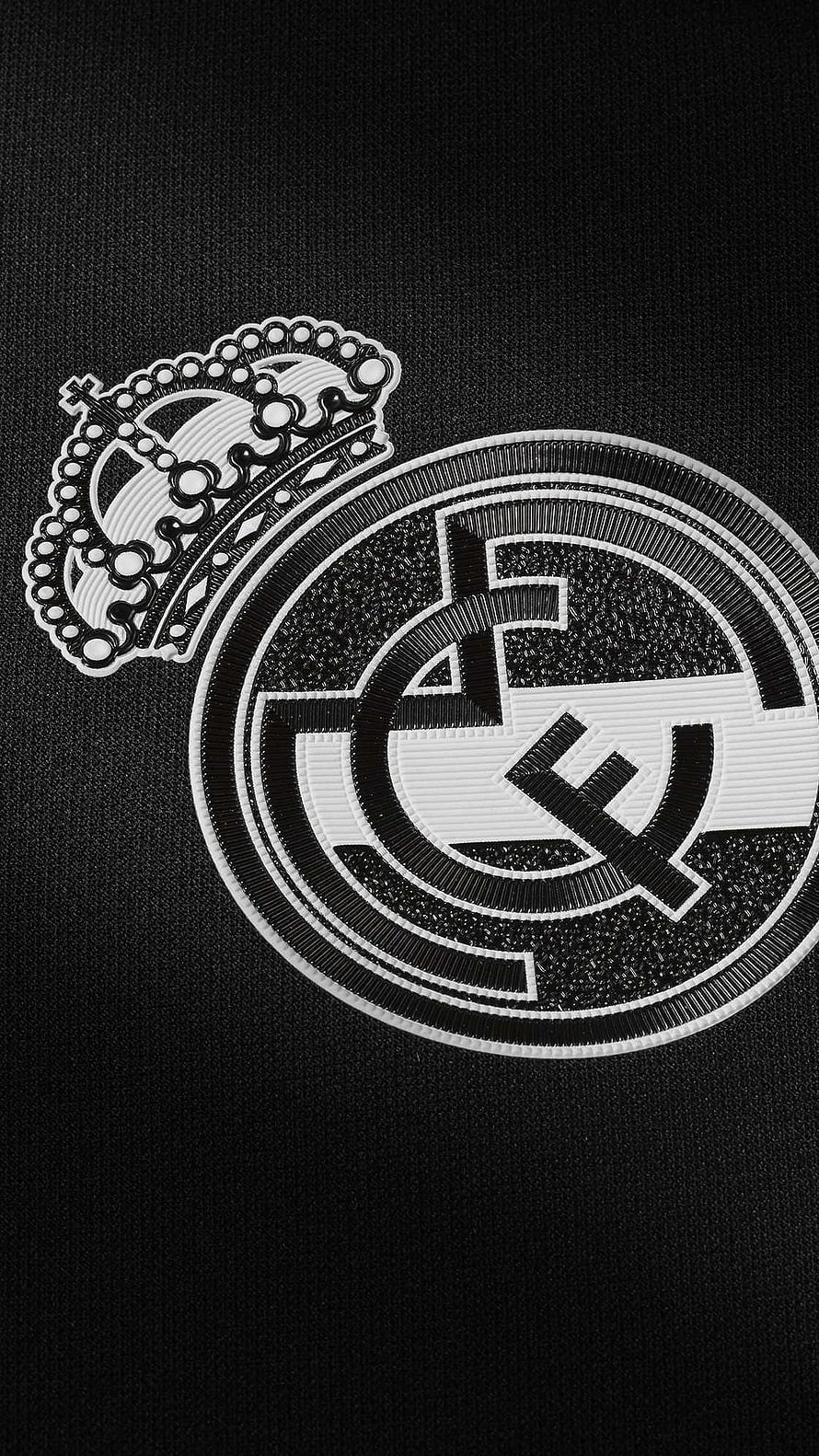 Real Madrid Club Crest Embroidered on Black Textured Fabric HD phone wallpaper