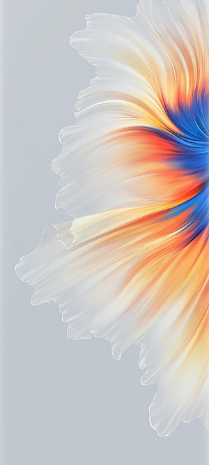 Elegant Flowing Silk Ribbon Abstract Art with Warm Orange and Cool Blue Accents on Soft Grey Background HD phone wallpaper
