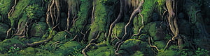 Studio Ghibli Mossy Forest Roots and Ancient Tree Trunks HD wallpaper