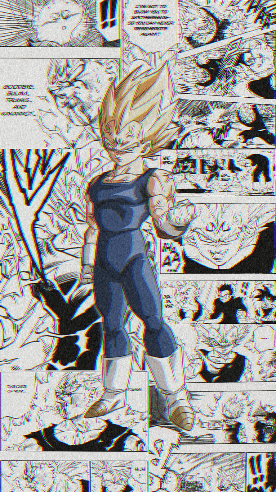 Vegeta Super Saiyan Manga Panel with Glitch Art Effect HD phone wallpaper