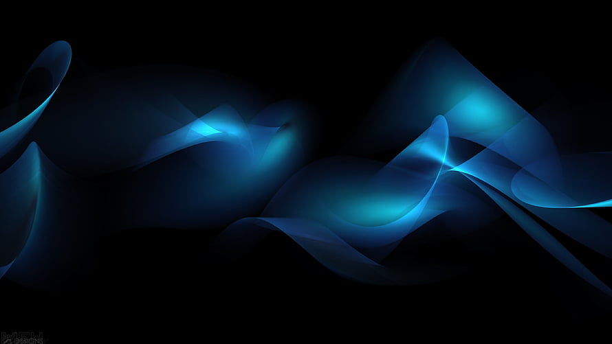Abstract Blue Light Waves on Black Background HD wallpaper
