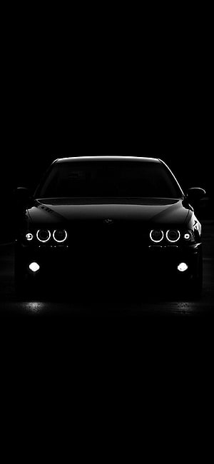 Black BMW E46 M3 Front View With Angel Eyes Headlights In Dark Night HD phone wallpaper