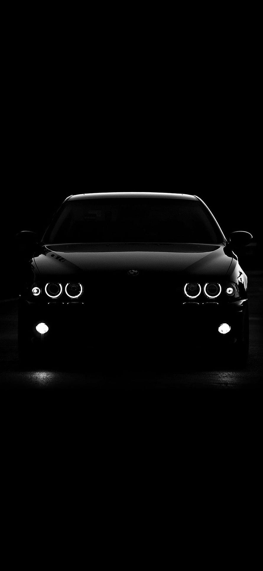 Black BMW E46 M3 Front View With Angel Eyes Headlights In Dark Night HD phone wallpaper
