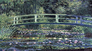 Claude Monet Japanese Footbridge Over Water Lilies Impressionist Garden Painting HD wallpaper