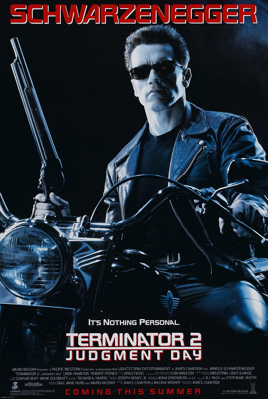 Arnold Schwarzenegger as the Terminator on a motorcycle in Terminator 2 Judgment Day HD phone wallpaper