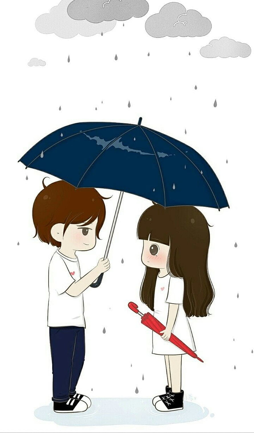 Cute cartoon couple sharing a blue umbrella in the rain with a sweet romantic mood, Neelima on cuteee. Cute love , Cute couple , Love cartoon couple, Rain Couple HD phone wallpaper