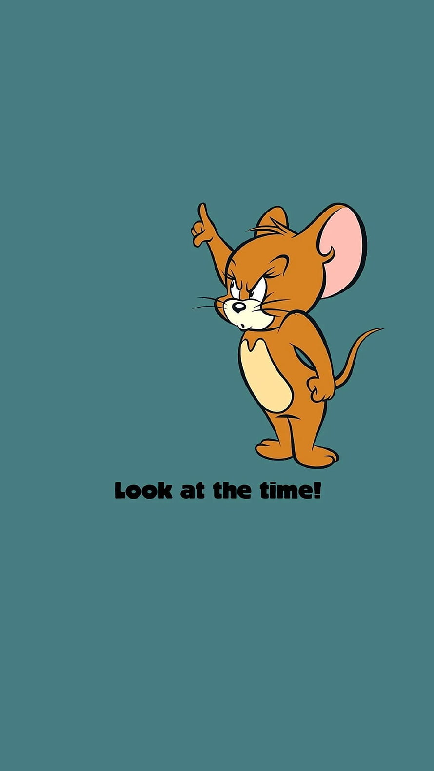 Jerry Mouse from Tom and Jerry Pointing Up with Look at the Time Quote on Teal Background HD phone wallpaper