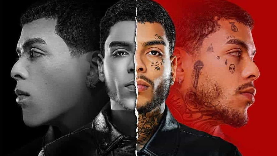 MC Kevin Portrait Split Face Artwork with Facial Tattoos and Red Black Background HD wallpaper