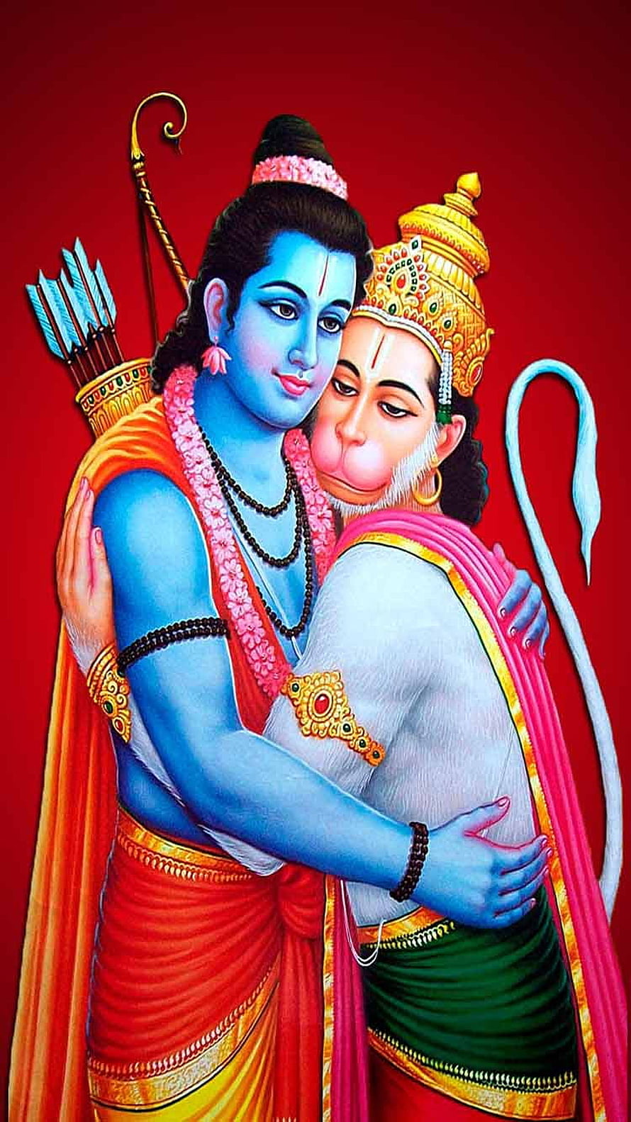 Emotional Portrait of Lord Rama and Hanuman Embracing in Traditional Attire, Shri Ram Hanuman - Shri Ram For Mobile, Shree Ram HD phone wallpaper