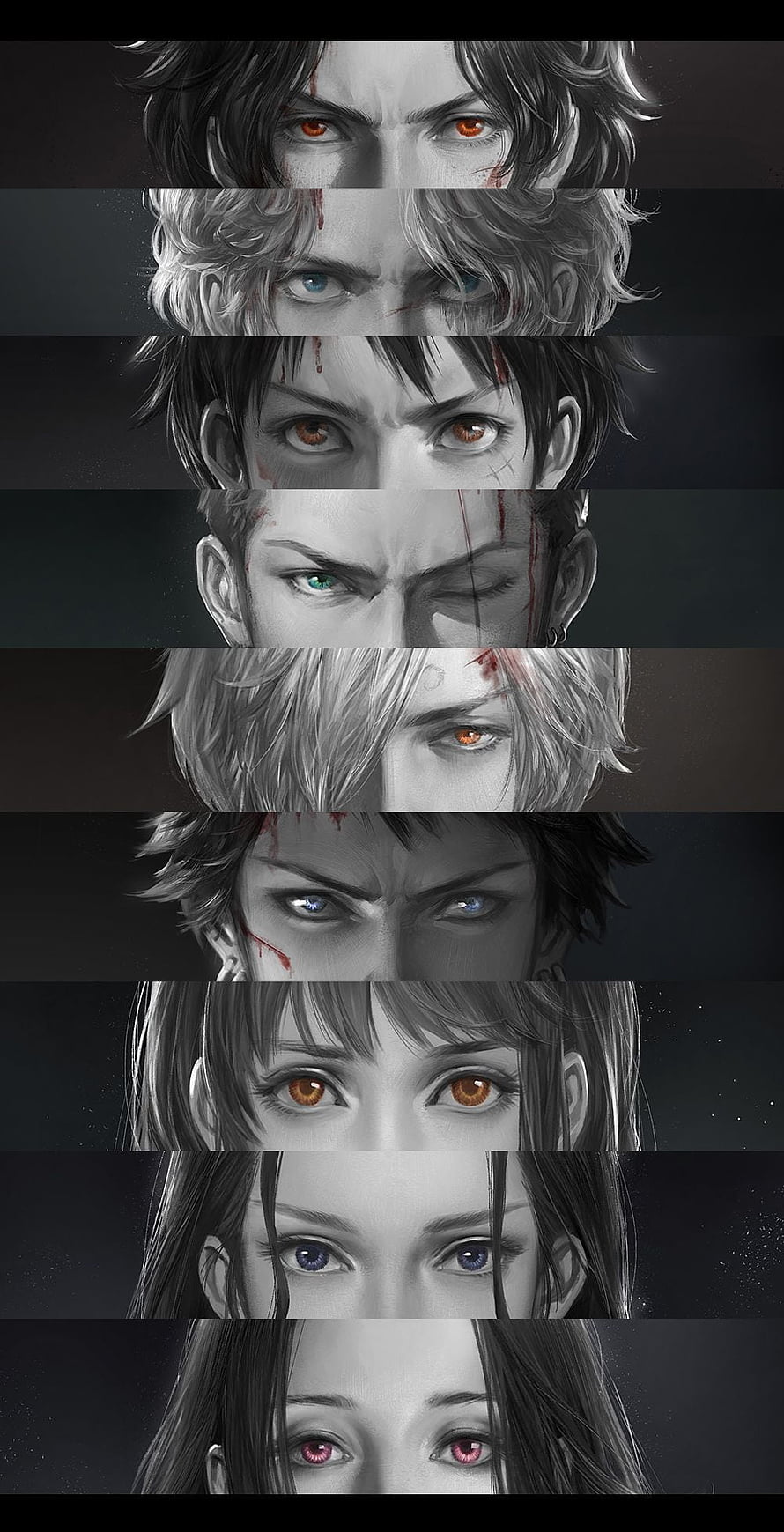 One Piece Character Eyes Collage with Blood and Dark Anime Art Style HD phone wallpaper