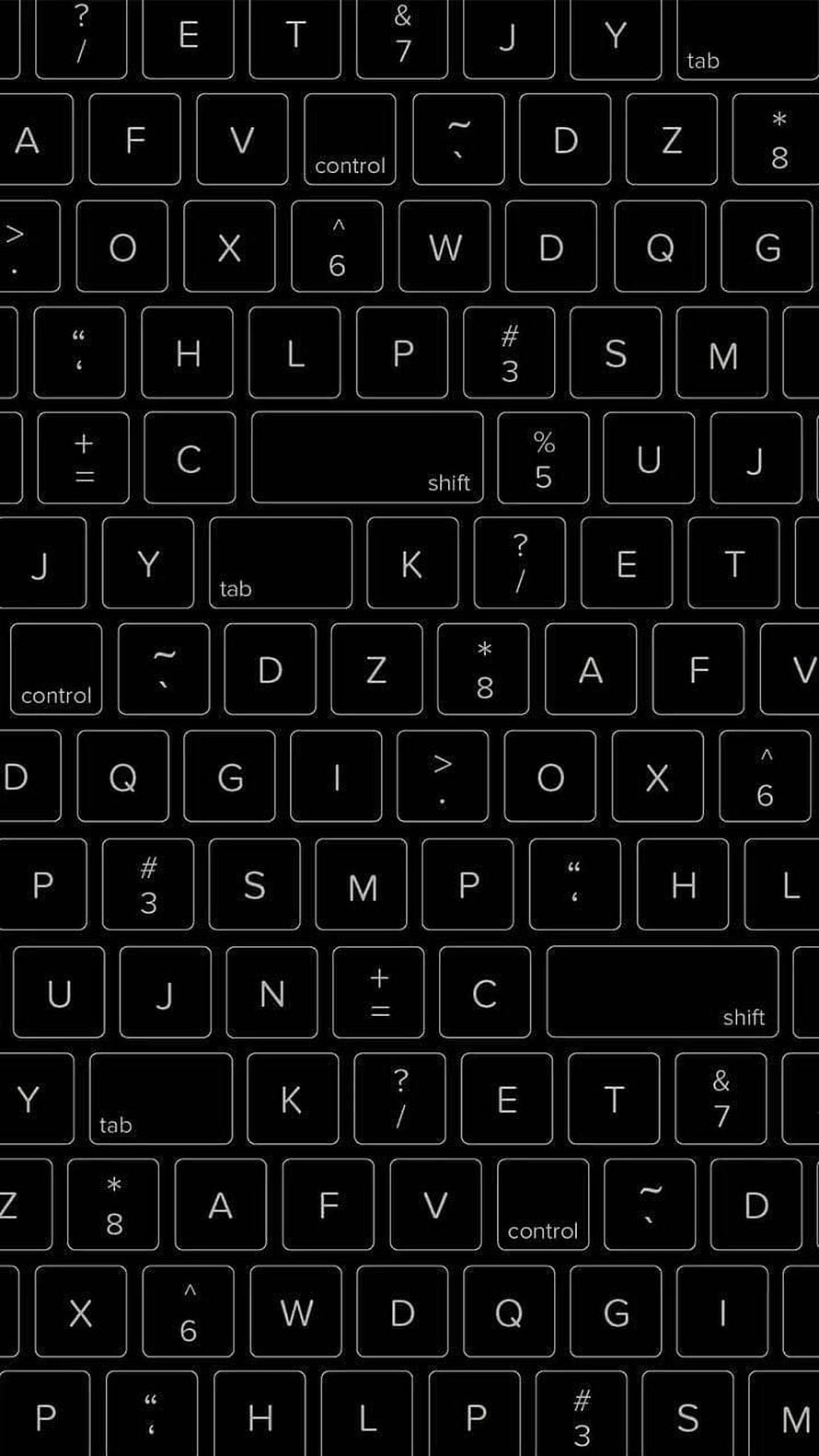 Minimalist Black Keyboard Pattern with White Lettering and Symbols HD phone wallpaper