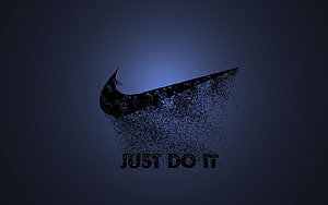 Nike Swoosh Logo Dissolving Into Particles With Just Do It Slogan On Dark Blue Background HD wallpaper