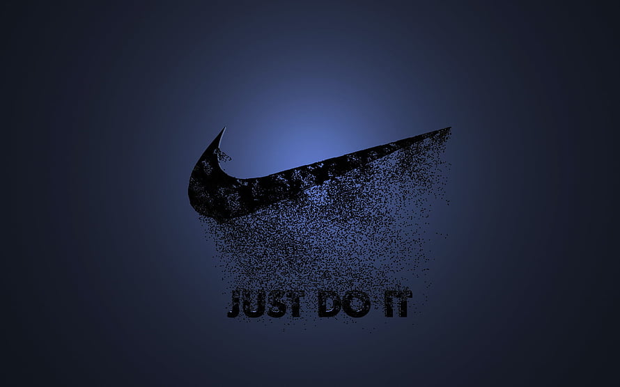 Nike Swoosh Logo Dissolving Into Particles With Just Do It Slogan On Dark Blue Background HD wallpaper