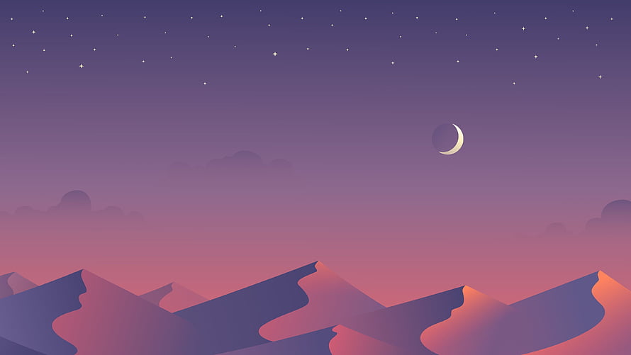 Minimalist Desert Night Sky with Crescent Moon and Starry Purple Horizon HD wallpaper