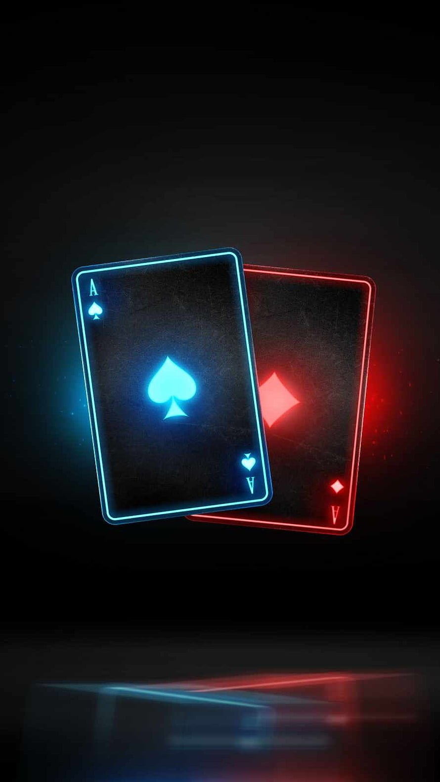 Neon Glowing Playing Cards with Blue and Red Light on Dark Background HD phone wallpaper