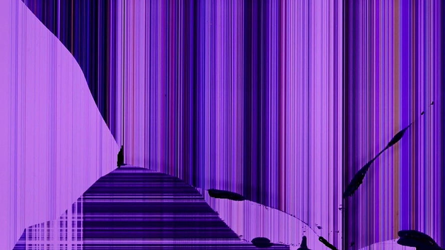 Purple Glitch Art with Vertical Scan Lines and Abstract Geometric Shapes HD wallpaper