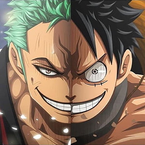 Roronoa Zoro and Monkey D. Luffy Split Face Anime Portrait HD wallpaper