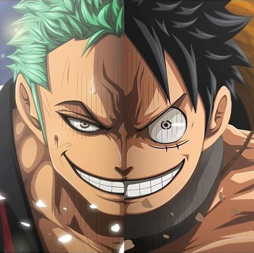 Roronoa Zoro and Monkey D. Luffy Split Face Anime Portrait HD wallpaper