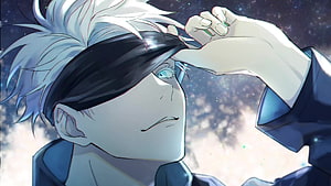 Gojo Satoru from Jujutsu Kaisen lifting his blindfold against a starry night sky HD wallpaper