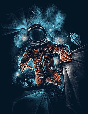 Stylized Astronaut Floating in Deep Space with Nebula and Geometric Structures HD phone wallpaper
