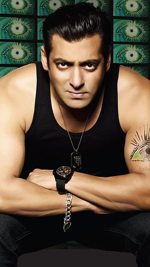 Salman Khan Intense Portrait in Black Tank Top with Dog Tag Necklace and Wristwatch, Salman Khan, Handsome, Hero HD phone wallpaper