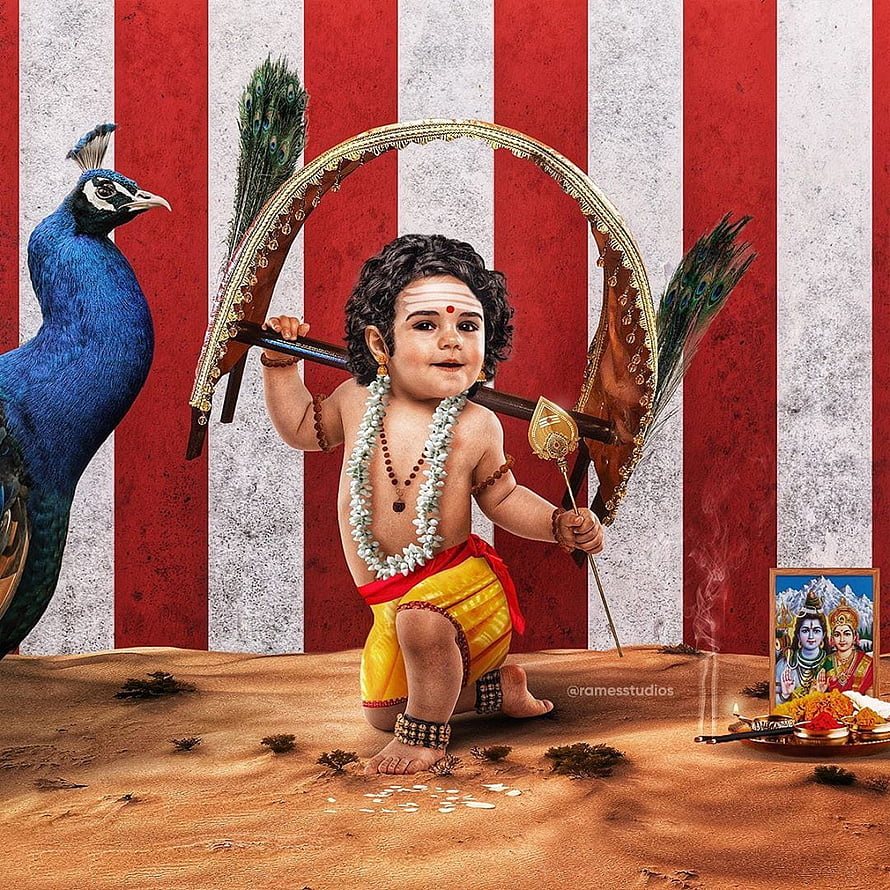 Baby Krishna with Peacock Feather Crown and Peacock HD phone wallpaper