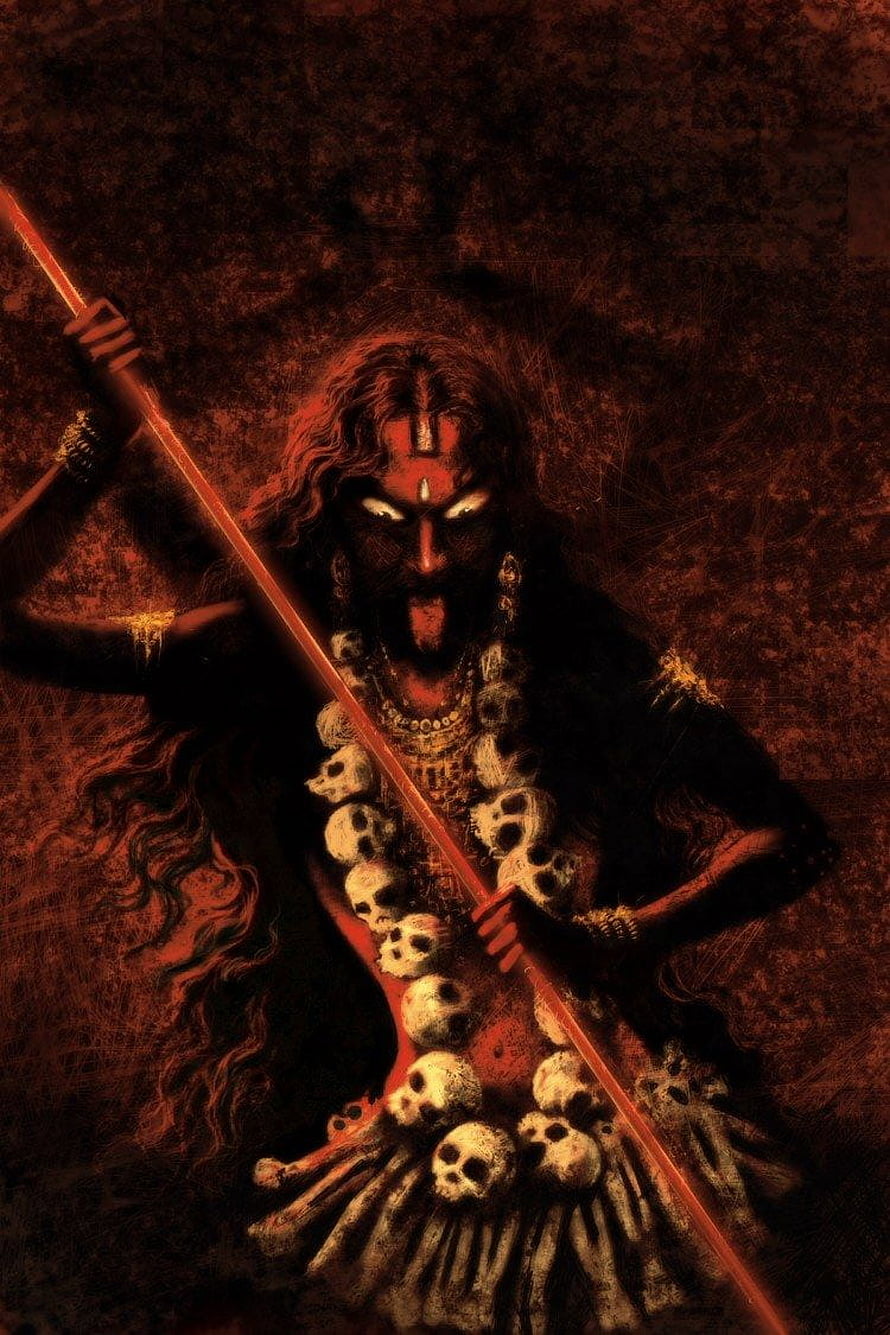 Dark and Fierce Kali Goddess Artwork with Skull Garland and Trishula HD phone wallpaper