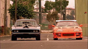 Dodge Charger and Toyota Supra Street Racing Scene from Fast and Furious HD wallpaper