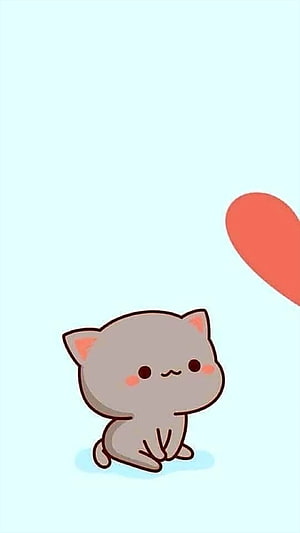 Cute Gray Kitten Sitting With Red Heart On Light Blue Background HD phone wallpaper