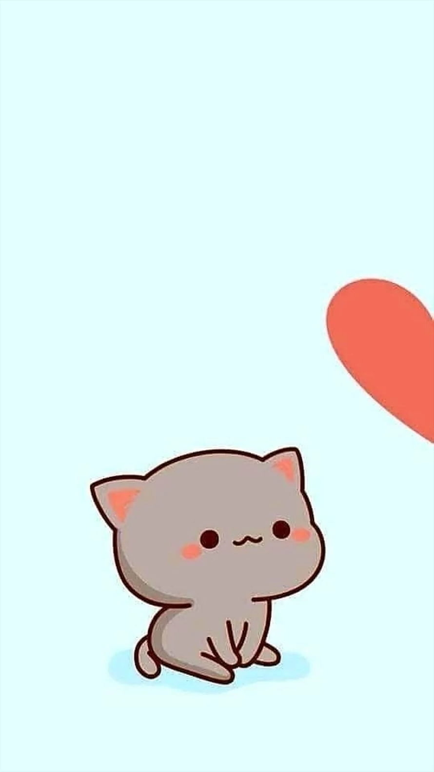 Cute Gray Kitten Sitting With Red Heart On Light Blue Background HD phone wallpaper