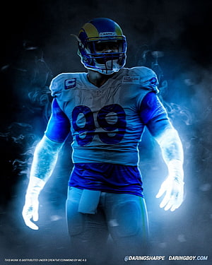 Aaron Donald Los Angeles Rams NFL Football Player Dramatic Blue Smoke Portrait HD phone wallpaper