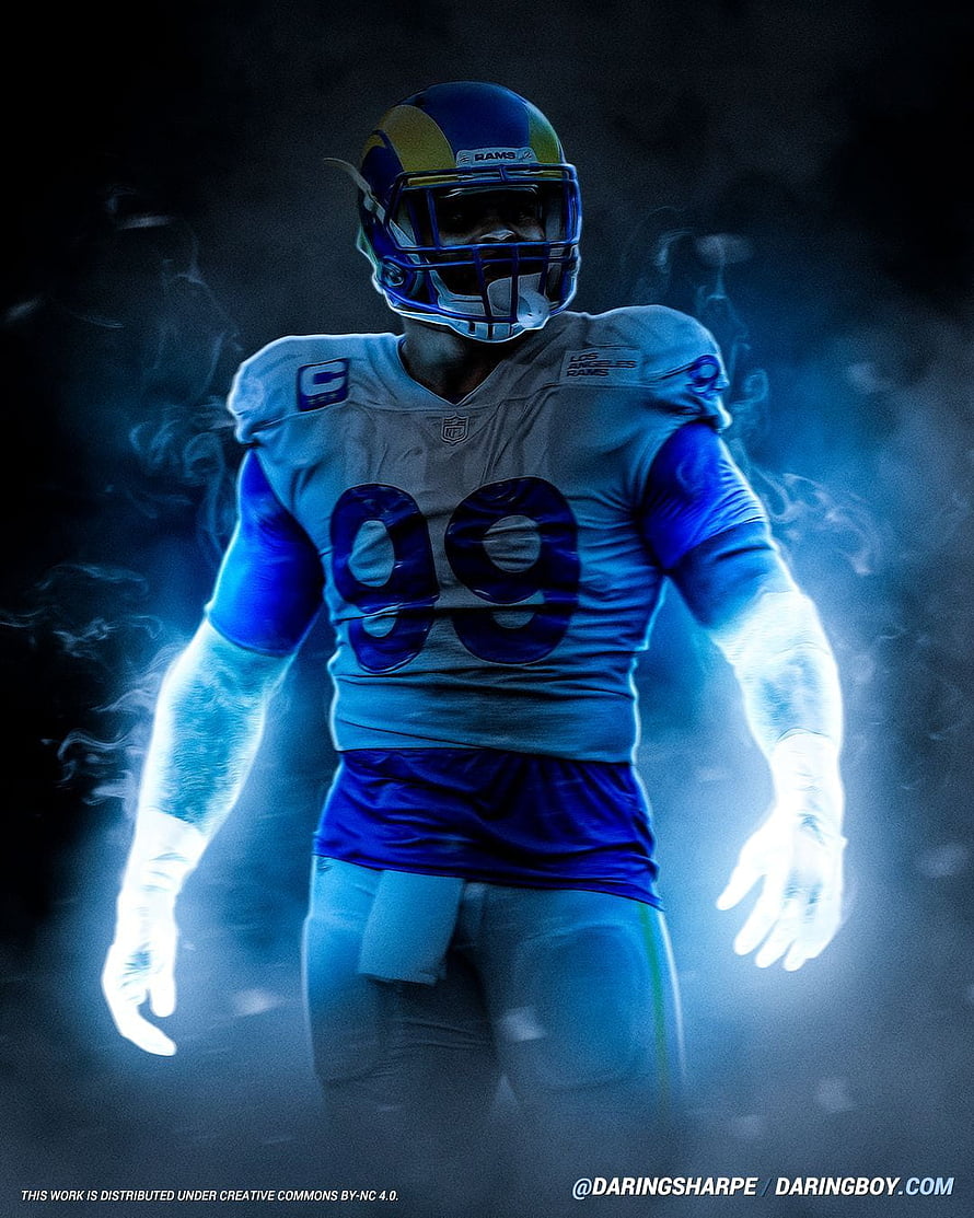 Aaron Donald Los Angeles Rams NFL Football Player Dramatic Blue Smoke Portrait HD phone wallpaper