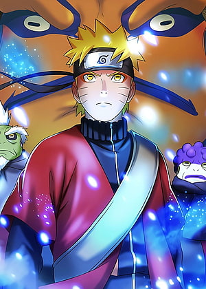 Naruto Sage Mode Portrait with Toads and Kurama Aura HD phone wallpaper
