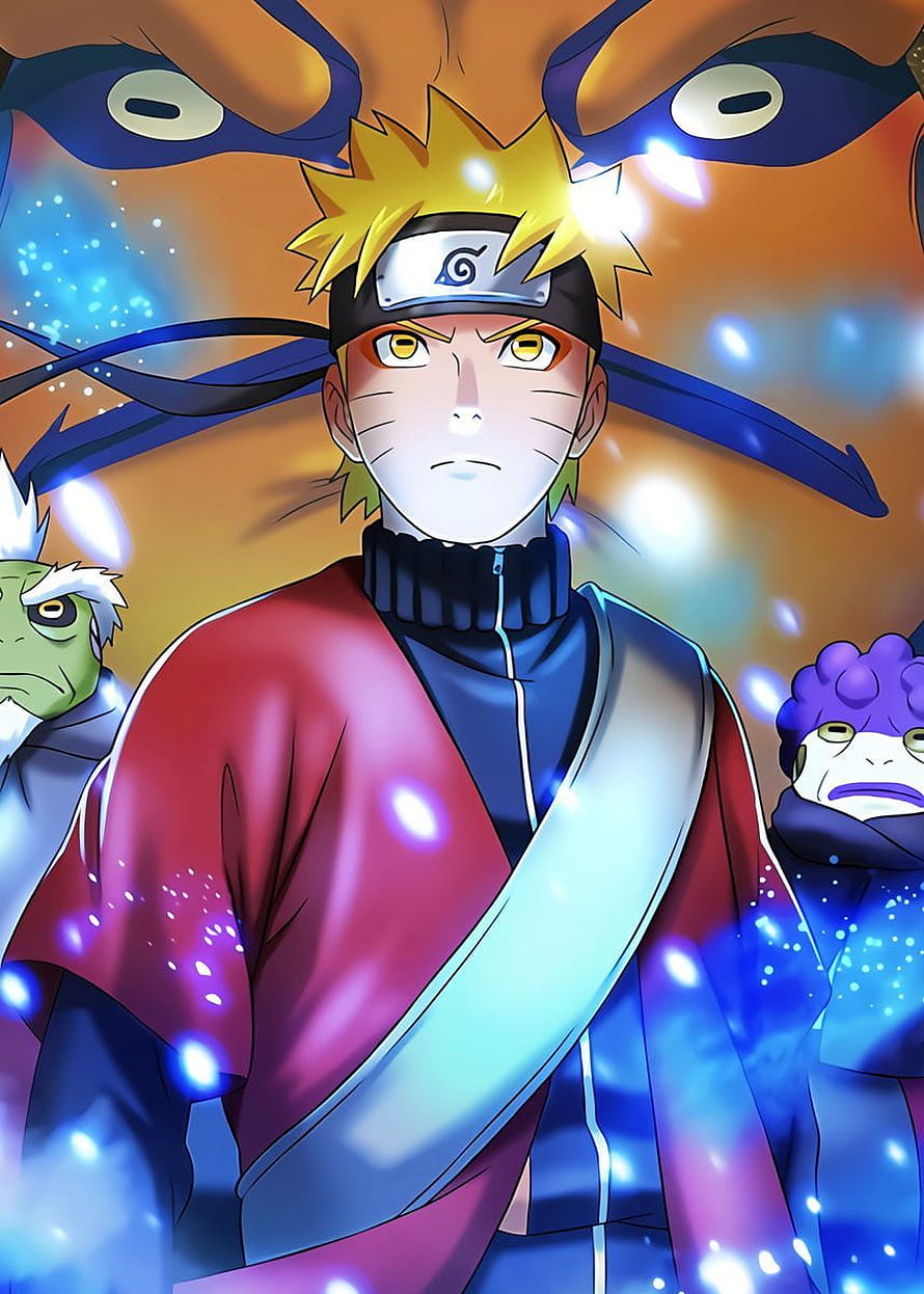 Naruto Sage Mode Portrait with Toads and Kurama Aura HD phone wallpaper
