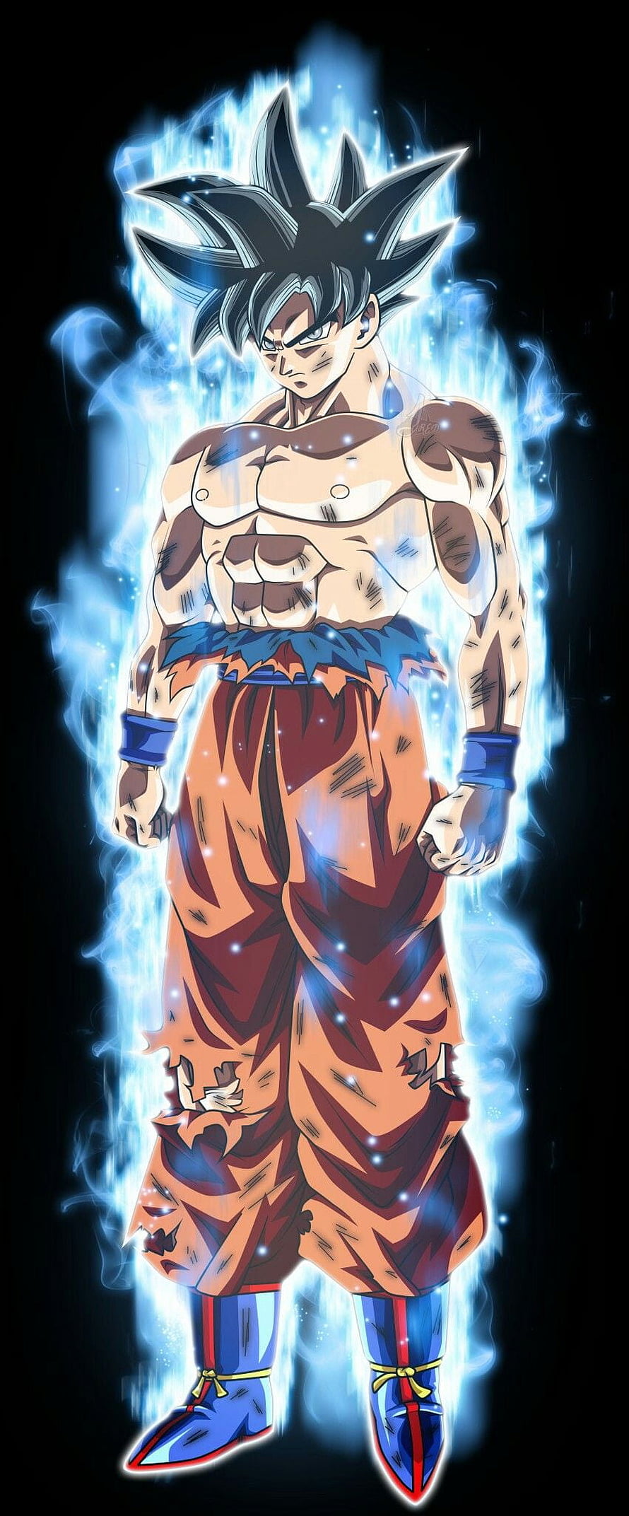 Goku Ultra Instinct Sign Anime Character With Blue Aura And Torn Gi HD phone wallpaper