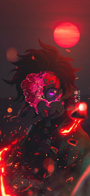 Tanjiro Kamado Demon Slayer Anime Wallpaper Red Moon Background HD phone wallpaper