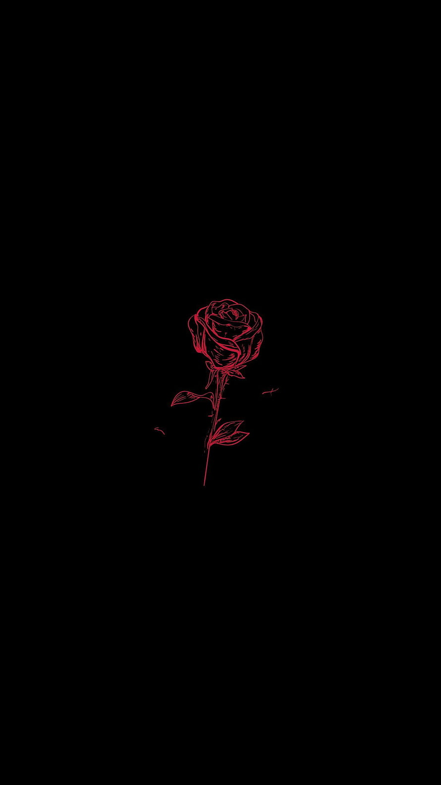 Minimalist Red Rose Line Art on Black Background HD phone wallpaper