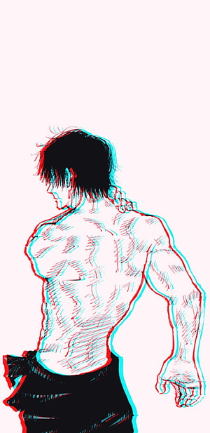 Anime Male Character Back View Sketch With Red And Cyan Glitch Effect HD phone wallpaper