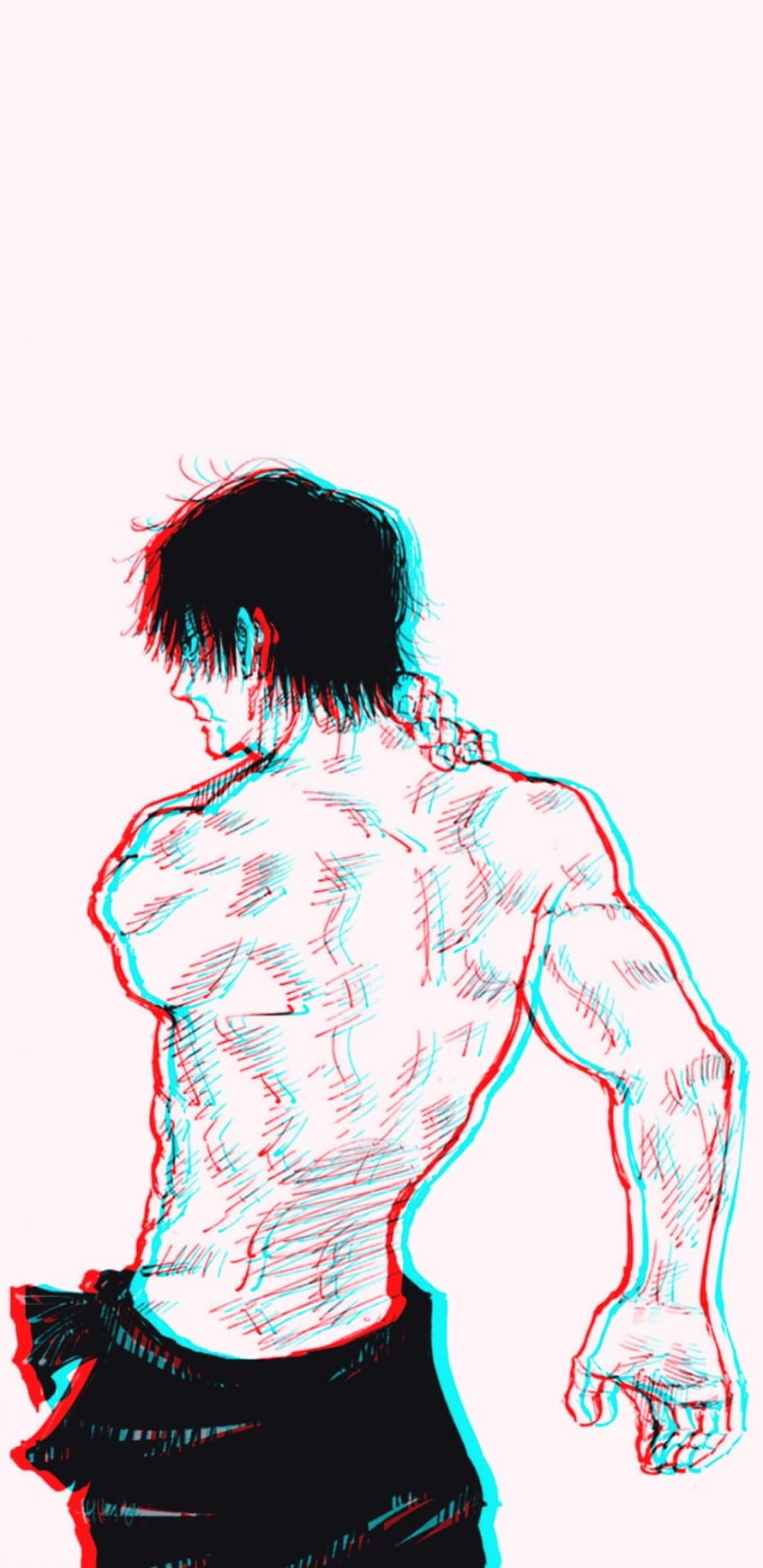 Anime Male Character Back View Sketch With Red And Cyan Glitch Effect HD phone wallpaper
