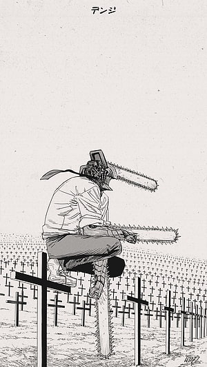 Chainsaw Man Denji Sitting on Chainsaw in Graveyard Manga Panel, Chainsaw man, Aesthetic, art, painting, Chainsaw_man, manga, anime HD phone wallpaper